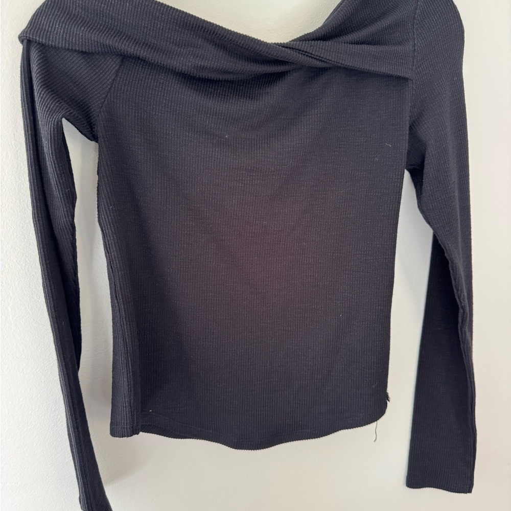 We The Free Black Off-Shoulder Long Sleeve Top